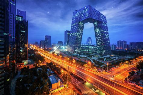 Night Cityscape With Bilding And Road In Beijing City Photograph By