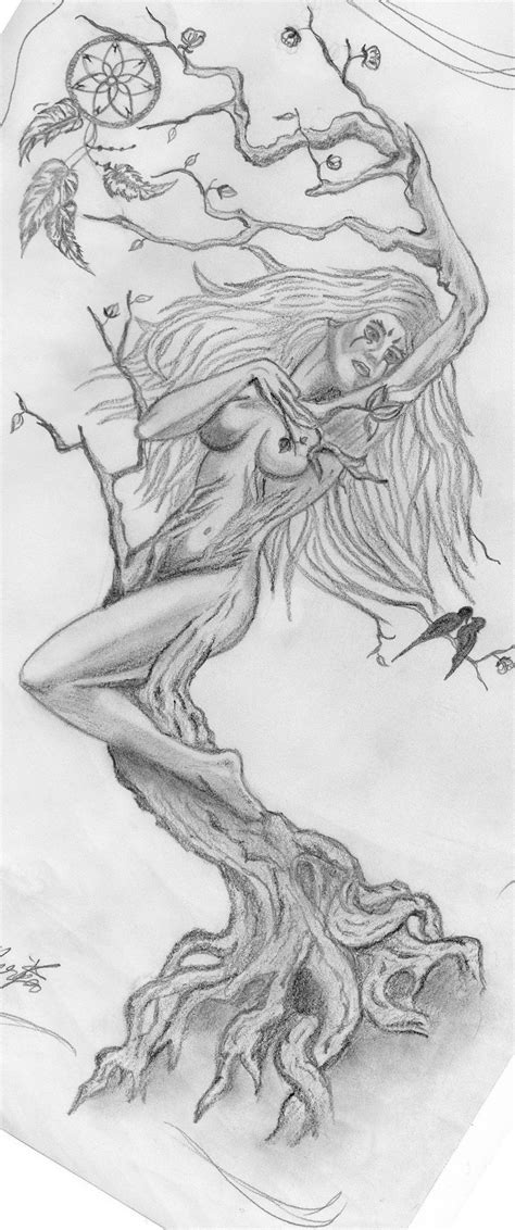 Tree Woman With Dream Catcher Drawing Dream Catcher Drawing Tree
