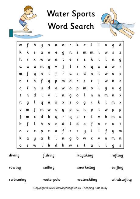 Water Sports Word Search