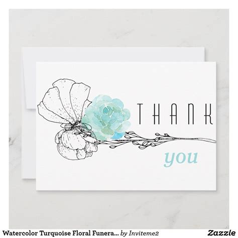 Watercolor Turquoise Floral Funeral Thank You Funeral Thank You