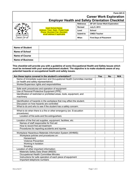 Occupational Health And Safety Checklist Electrical C