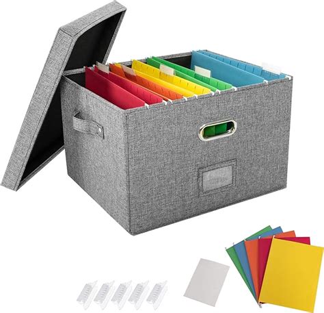Jsungo File Organizer Box Office Document Storage With 5 Hanging Filing