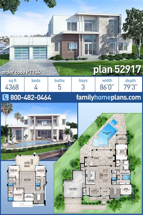 This Two Story Contemporary Floor Plan Features 4 Bedrooms 5 Baths And
