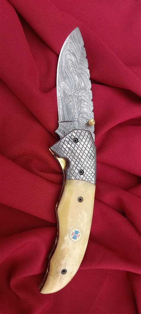 Handmade Damascus Folding Knife Damascus And Bone Handle Psk25 Pak