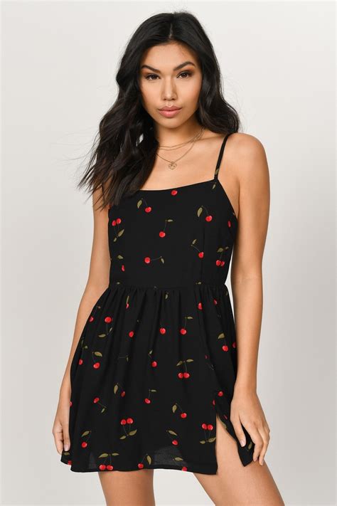 Remember You Black Multi Cherry Skater Dress 34 Tobi Us