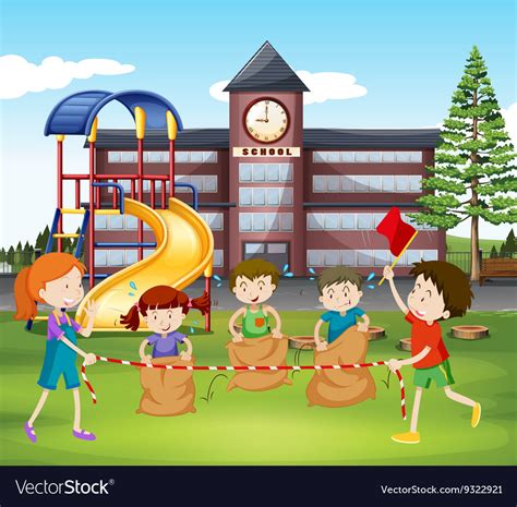Children Jumping Sacks At School Royalty Free Vector Image