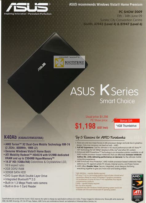 Asus K Series K40ab Amd Notebook Pc Show 2009 Price List Brochure Flyer