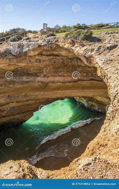 Beautiful And Famous Benagil Cave Seen From The Top Algarve Portugal
