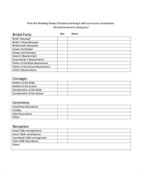 Free Printable Wedding Flower Checklist Printable Word Searches