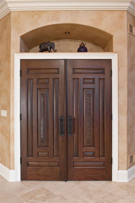 Modern Front Door Custom Double Solid Wood With Walnut Finish