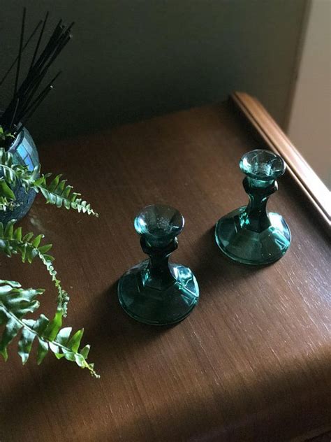 pair or set of 4 of emerald green candle holders set of 4 etsy glass candlesticks glass