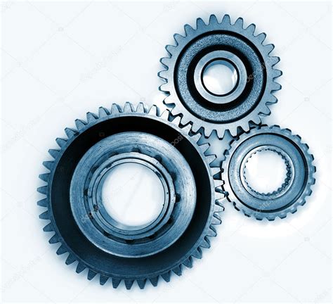 Three Gears Meshing Together On Plain Background — Stock Photo