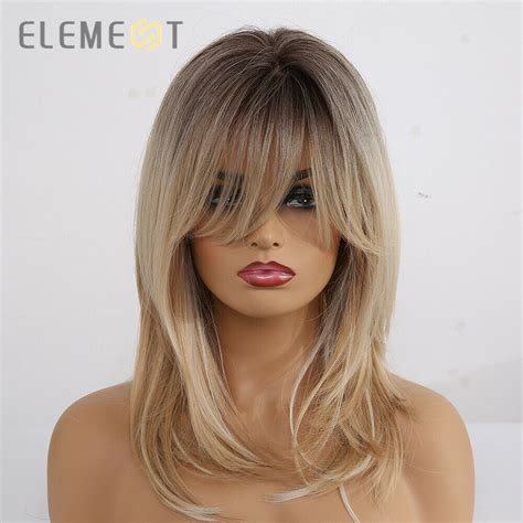 element long dark root ombre highlights blonde hair wigs with bangs for women ebay