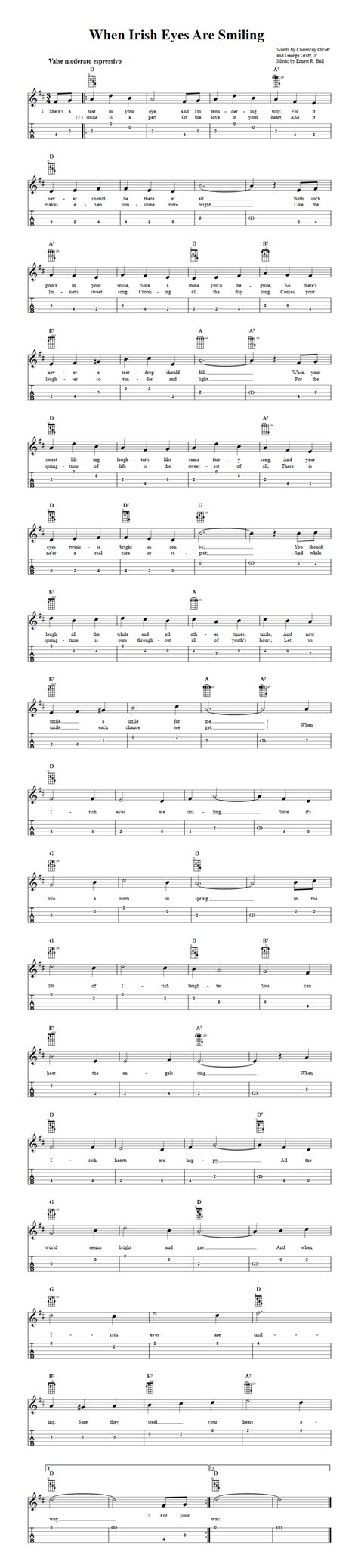 When Irish Eyes Are Smiling Chords Sheet Music And Tab For Banjo