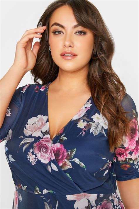 Yours London Plus Size Navy Blue Floral Print Wrap Dress Yours Clothing