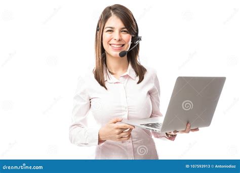 Nerdy Girl Working For Tech Support Stock Image Image Of Hispanic