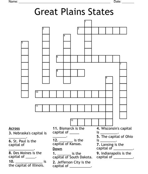 Great Plains States Crossword Wordmint