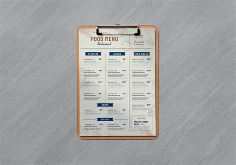 Free Clipboard Restaurant Menu Mockup PSD Designbolts