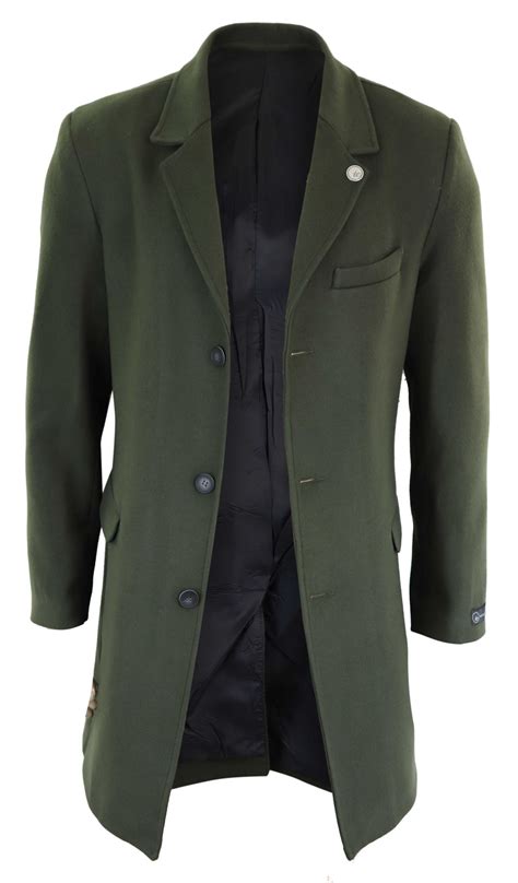 Mens 34 Length Coat Jacket Slim Fit Wool Effect Style Peaky Blinders