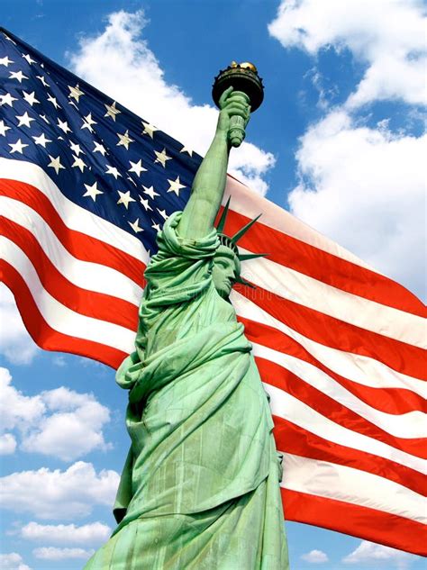 American Flag With Eagle And Statue Of Liberty