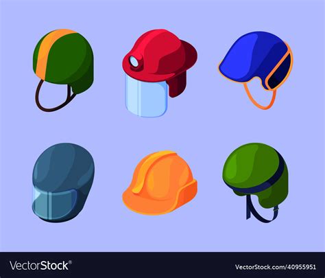 Helmet Isometric Workers And Sport Helmets Vector Image