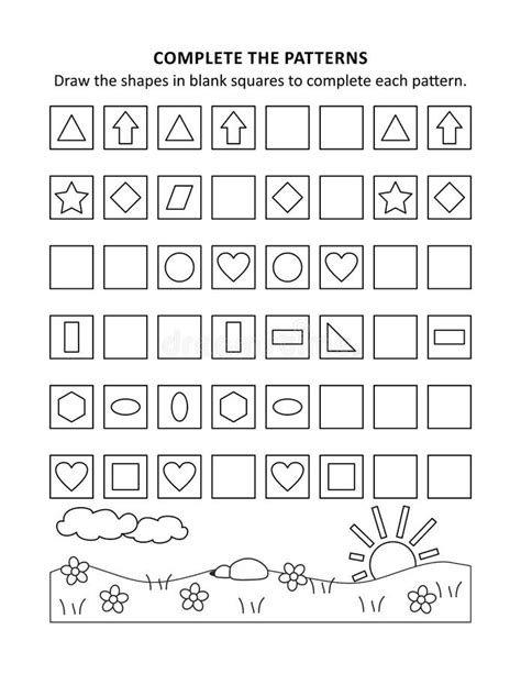 Hoja De Cálculo Matemática Para Niños Con Patrones Y Formas Ilustración