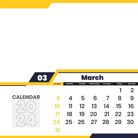 Diseño De Calendario Mensual De Marzo De 2024 Con Transparente Vector