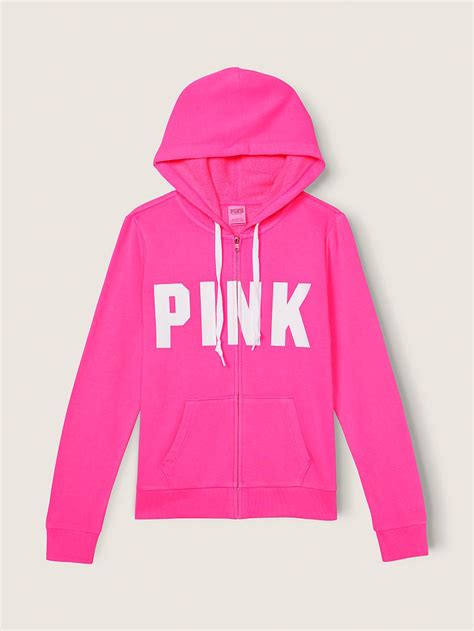 Vs Victorias Secret Pink Perfect Full Zip Hoodie Sweater Jacket Top Tie