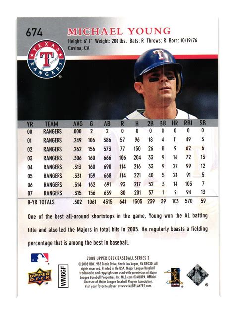 2008 Upper Deck First Edition 674 Michael Young Texas Rangers Ebay