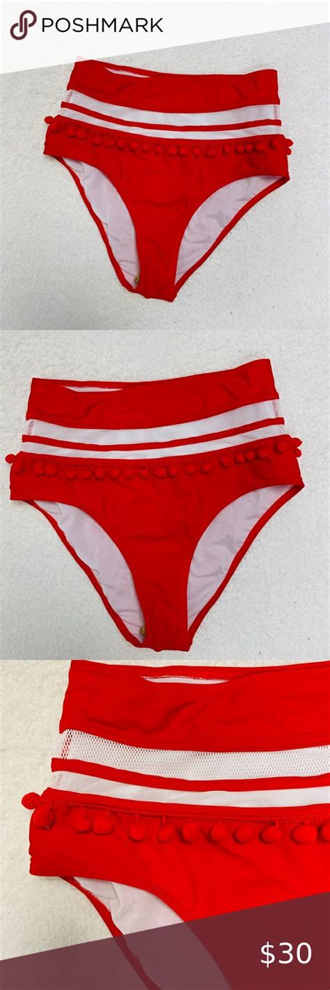 Cocoship Mesh Solid Red High Waisted Bikini Bottom In 2020 High