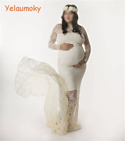 Long Sleeve Photography Maternity Lace Dress Photo Props Woman Pregnant