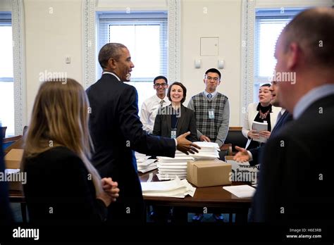 Us President Barack Obama Greets Staff And Interns In The White House