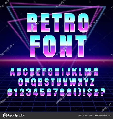 Shiny Chrome Alphabet 80s Retro Futurism Sci Style Vector Retro Stock