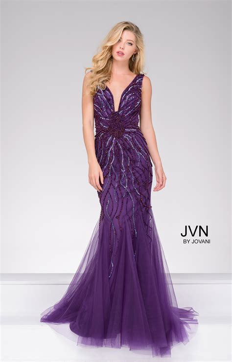 jovani jvn22495 sleeveless mermaid with crystals sequins and open back prom dress