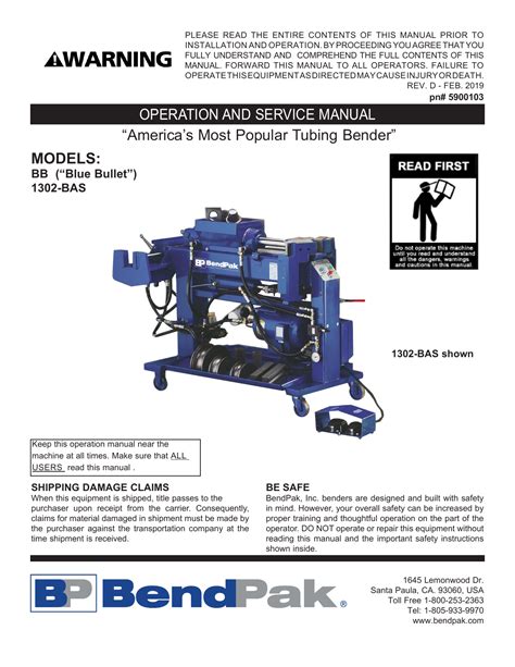 Bendpak 1302 Bas Pipe Bender Product Manual Manualzz