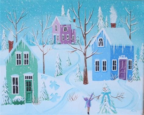 Winter Snow Scenewhite Frosting Folk Art Print Etsy Storybook Cottage