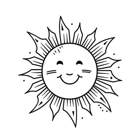 Sunny Sun Illustration Vector In Black And White Outline Sketch Drawing