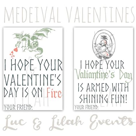 Medieval Valentines Day Cards Knight Valentines Dragon Valentines
