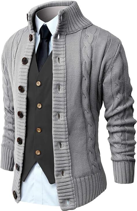 nitagut mens long sleeve stand collar cardigan sweaters button down cable knitted sweater at