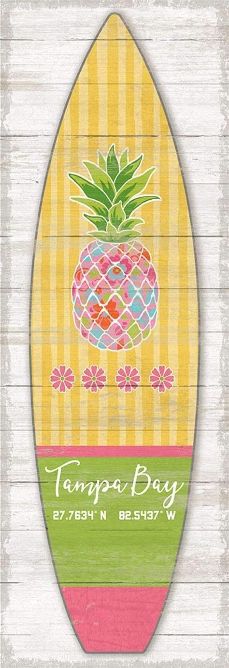 Coastal Artwork Pineapple Surfboard Beach Cottage Style Beach Cottage