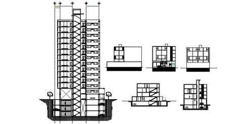 High Rise Co Operative Building Elevation And Section Drawing Details