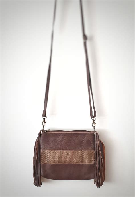Brown Leather Crossbody Bag With Boho Tassels Goat Leather Etsy