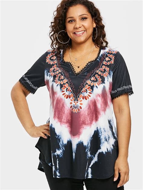 Buy Plus Size 5xl Tie Dye V Neck T Shirt Summer Women