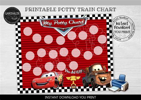 Instant Download Potty Training Chart Printable Race Cars Etsy