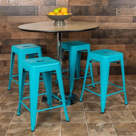 Flash Furniture 24 High Metal Counter Height Indoor Bar Stool In Teal
