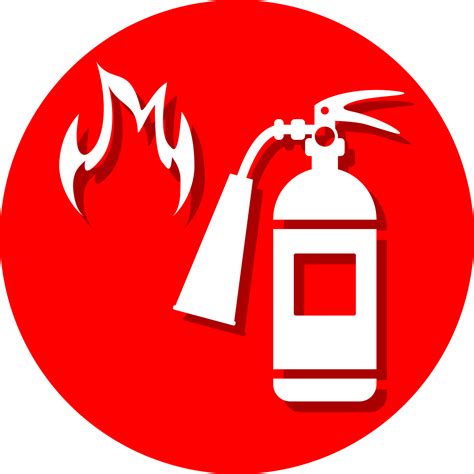 White Fire Extinguisher Rescue Tool To Extinguish Fire Paper Cut Warning Sign On Red Circle
