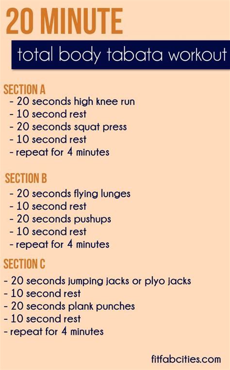 Printable Workout 20 Minute Total Body Tabata Workout