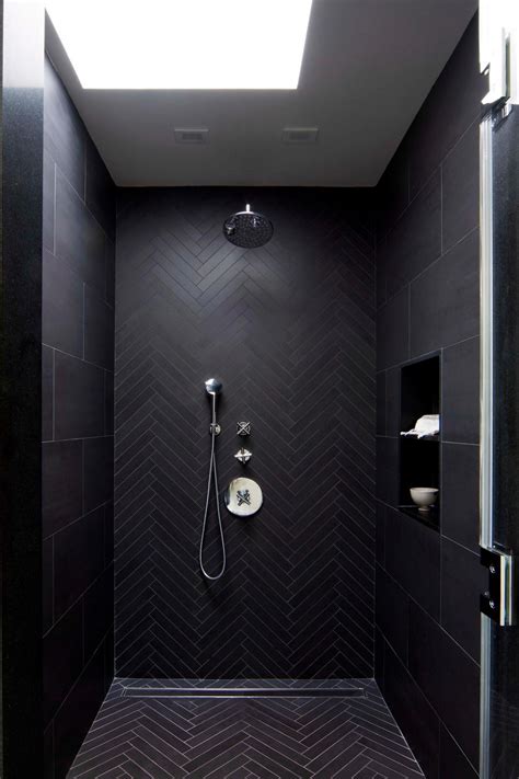 Modern Master Bathroom Shower Detail With Black