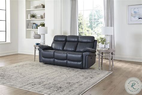 Shae Joplin Blue Leather Power Reclining Living Room Set