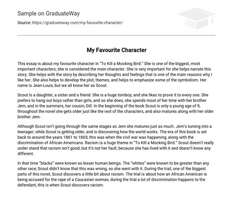 My Favourite Character Words Free Essay Example On GraduateWay